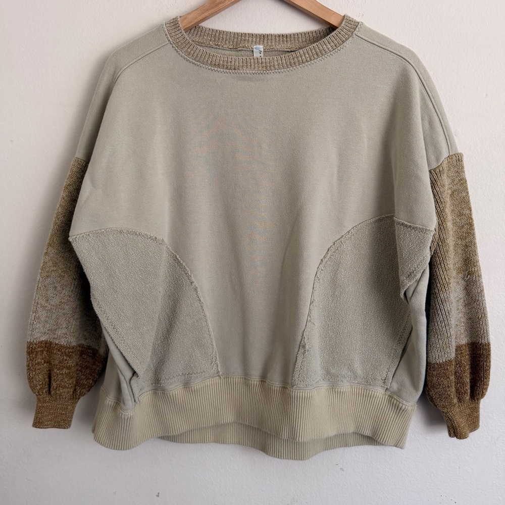 FP Movement Metti Crewneck Sweatshirt Sage Green Patchwork Quilted Pullover Sm